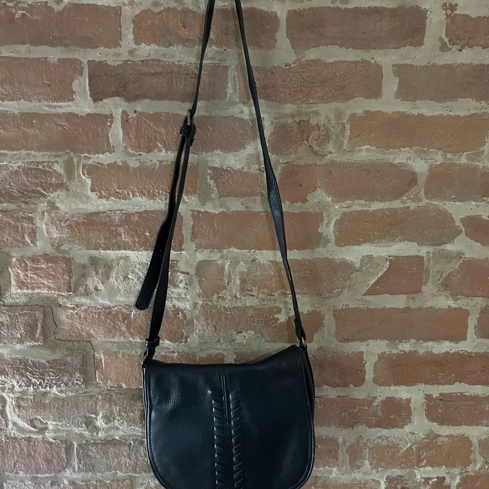 Genuine Black Leather Crossbody Saddle Purse